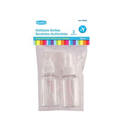 Bodico 2-pc 50ml Travel Bottles, 1 Pump+1 Spray, Clear color